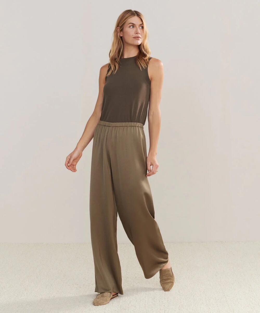 Jenni Kayne Demi Pant Olio Brown Silky Satin Wide Leg Trousers Size XS NWT NEW